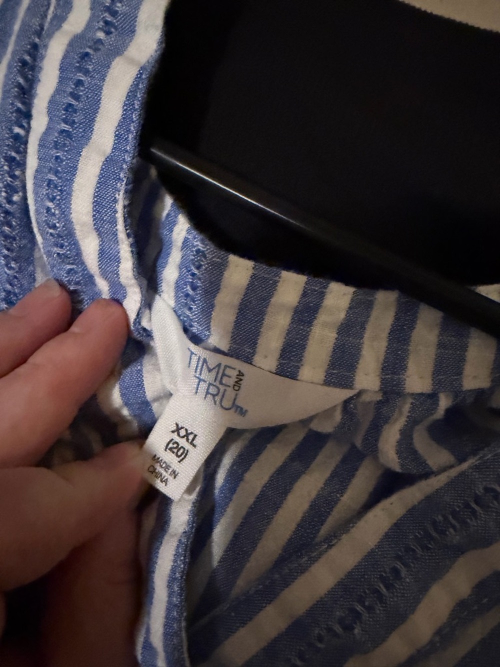 Time and Tru Blue & White Striped V-Neck Pullover Tunic - Picture 3 of 3
